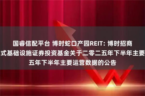 国睿信配平台 博时蛇口产园REIT: 博时招商蛇口产业园封闭式基础设施证券投资基金关于二零二五年下半年主要运营数据的公告